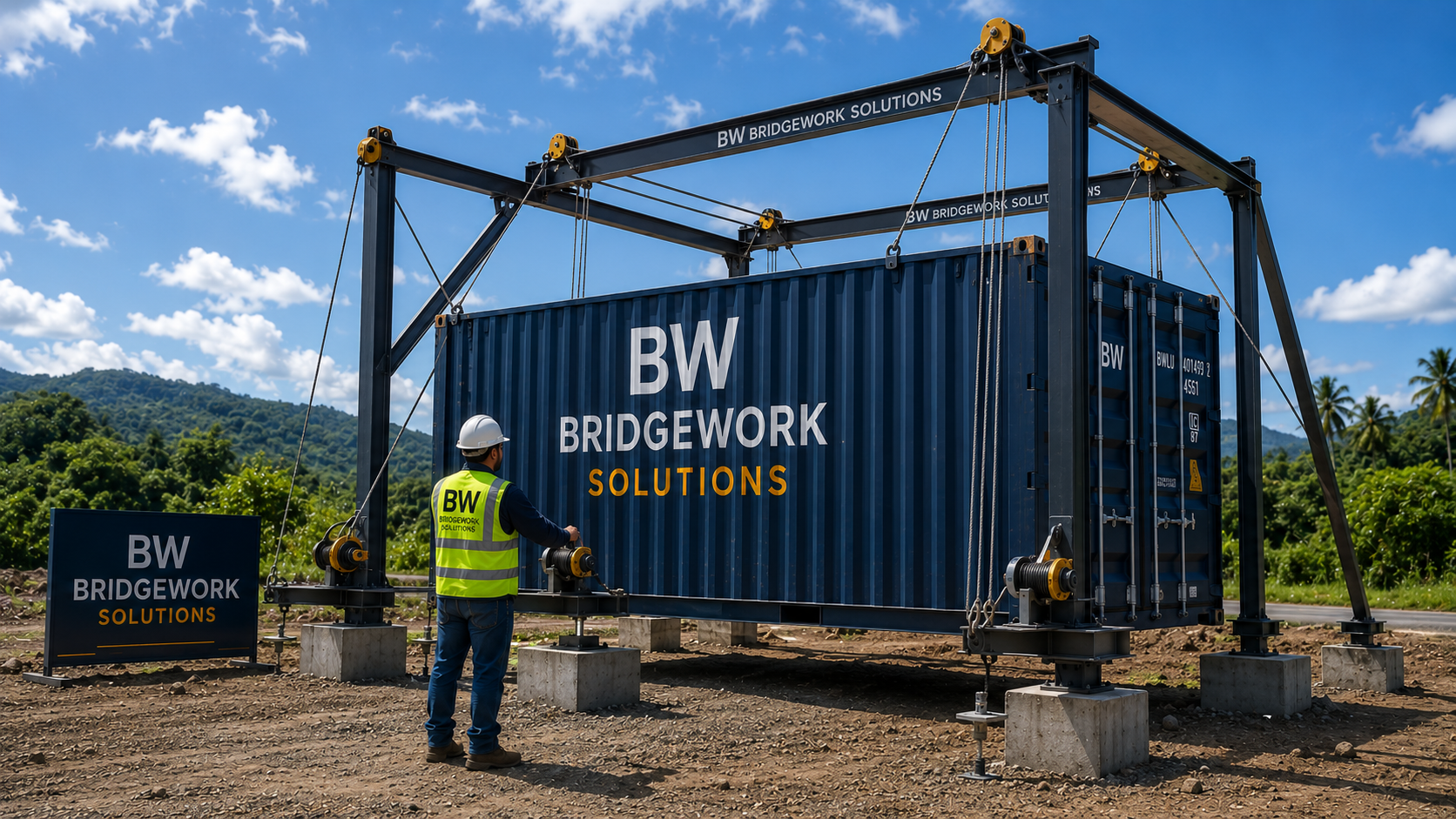 Precision placement of 20-foot and 40-foot shipping containers without a crane