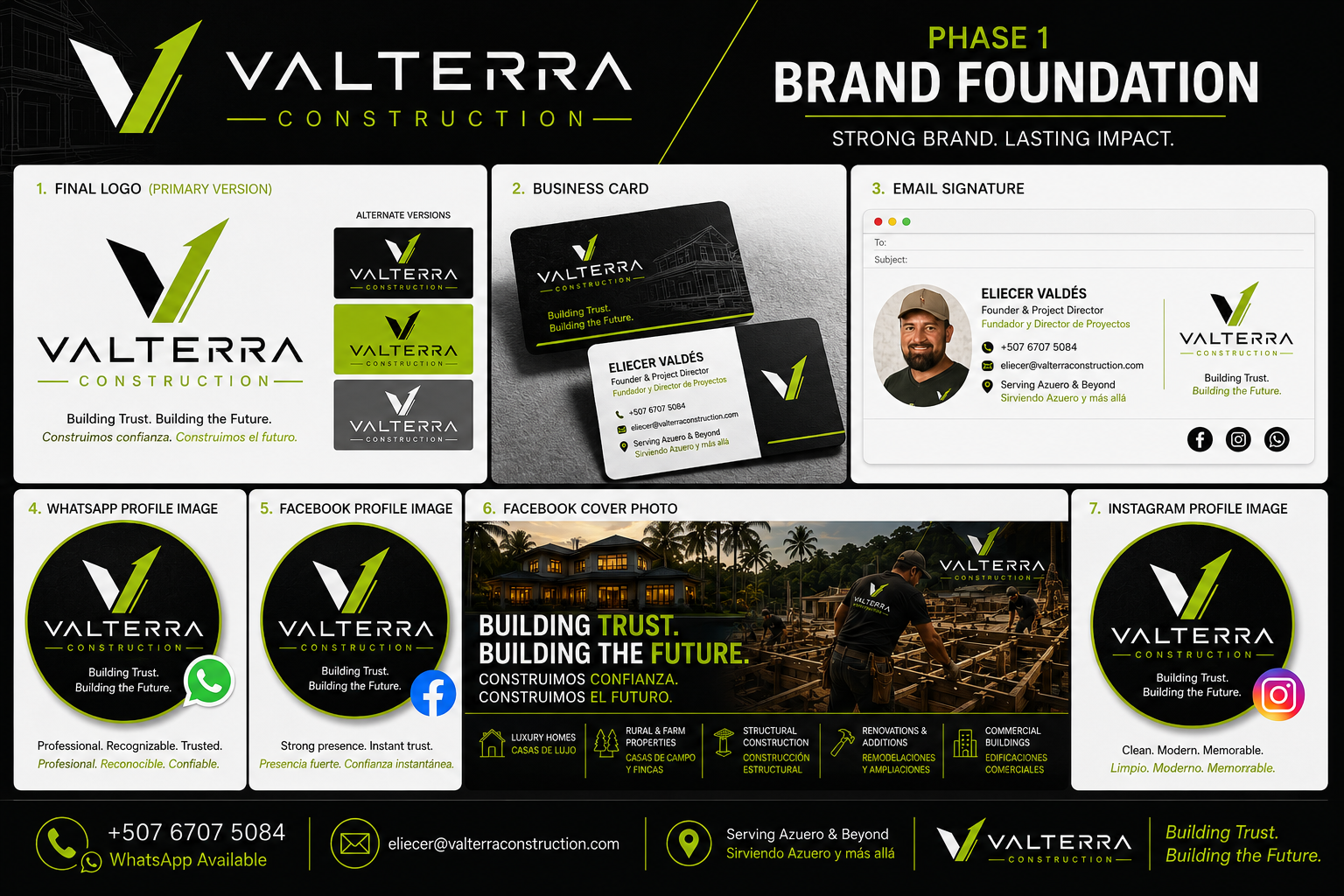Corporate branding and visual identity created for Valterra Construcción by BridgePoint Strategic
